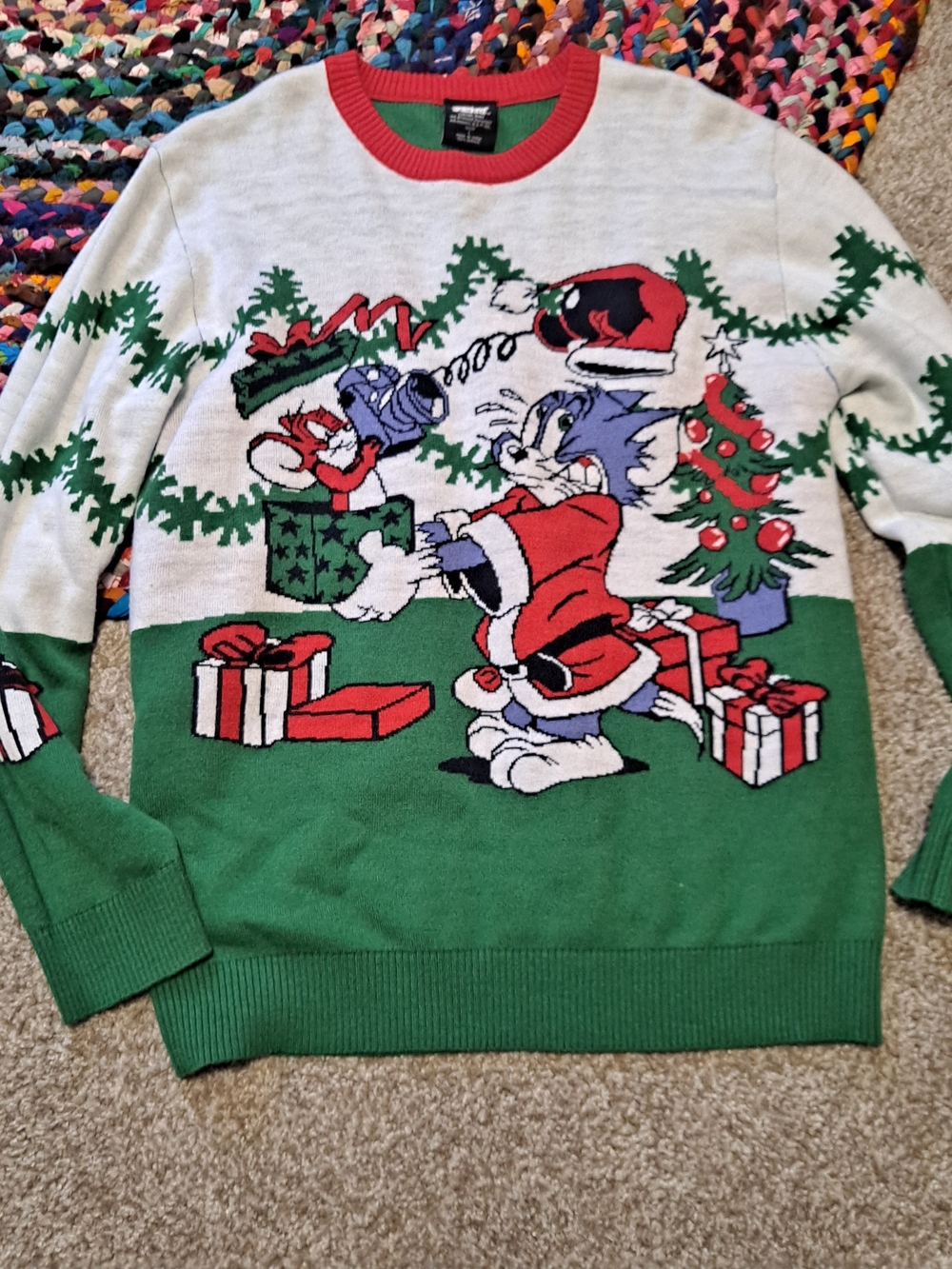 Tom & Jerry Holiday Crewneck Sweater - Green/White